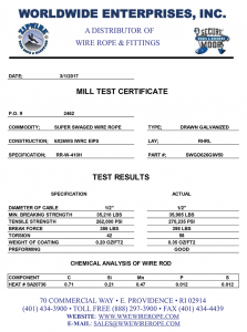 mill rope certificate
